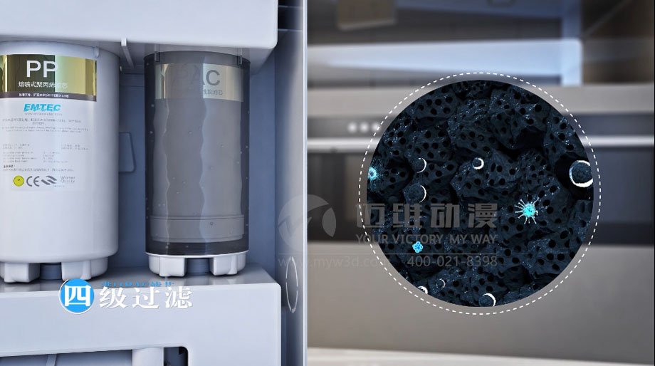 凈水器三維動畫案例展示：出水就可以直接喝的反滲透直飲水機。(圖7)
